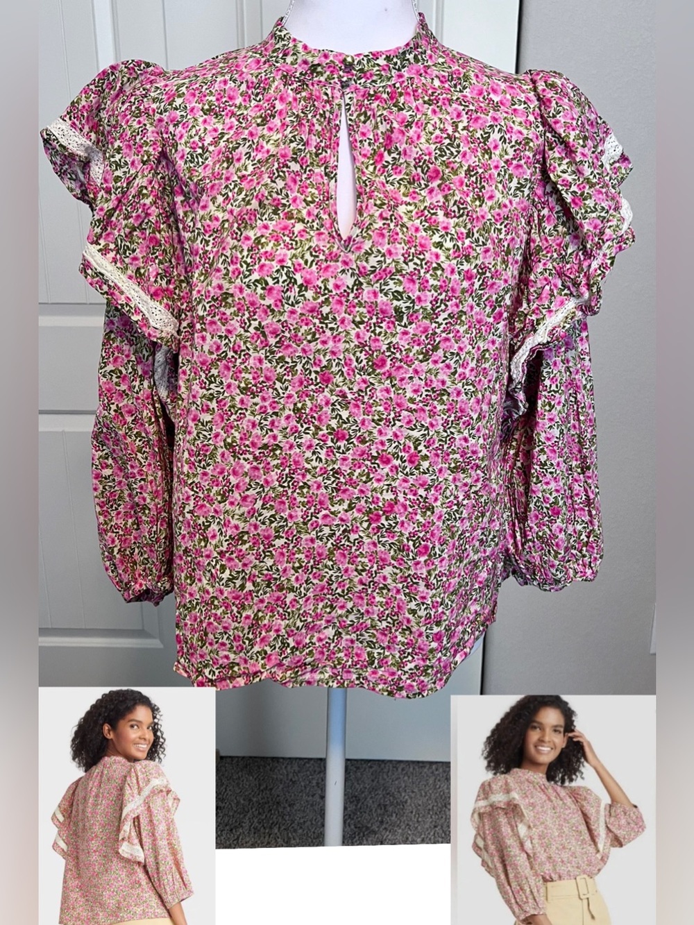 Who What Wear Cottagecore Romantic Prairie Coquette Ditsy Floral Top Sz Medium